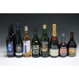 A SELECTION OF ASSORTED WINES AND SHERRY ETC TO INCLUDE 1 BOTTLE OF BLUE NUN RIVANER RIESLING (10)