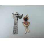TWO VINTAGE BUTLER AND WILSON DESIGNER BROOCHES, comprising a 'Dancing Couple' brooch, H 13.4 cm an