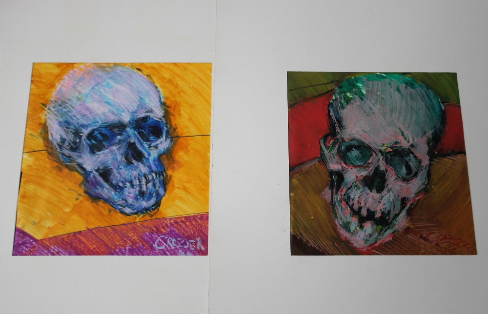 CROZIER. A pair of modernist skull studies, both signed and dated 1960s lower right, mixed media o