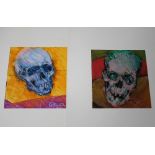 CROZIER. A pair of modernist skull studies, both signed and dated 1960s lower right, mixed media o