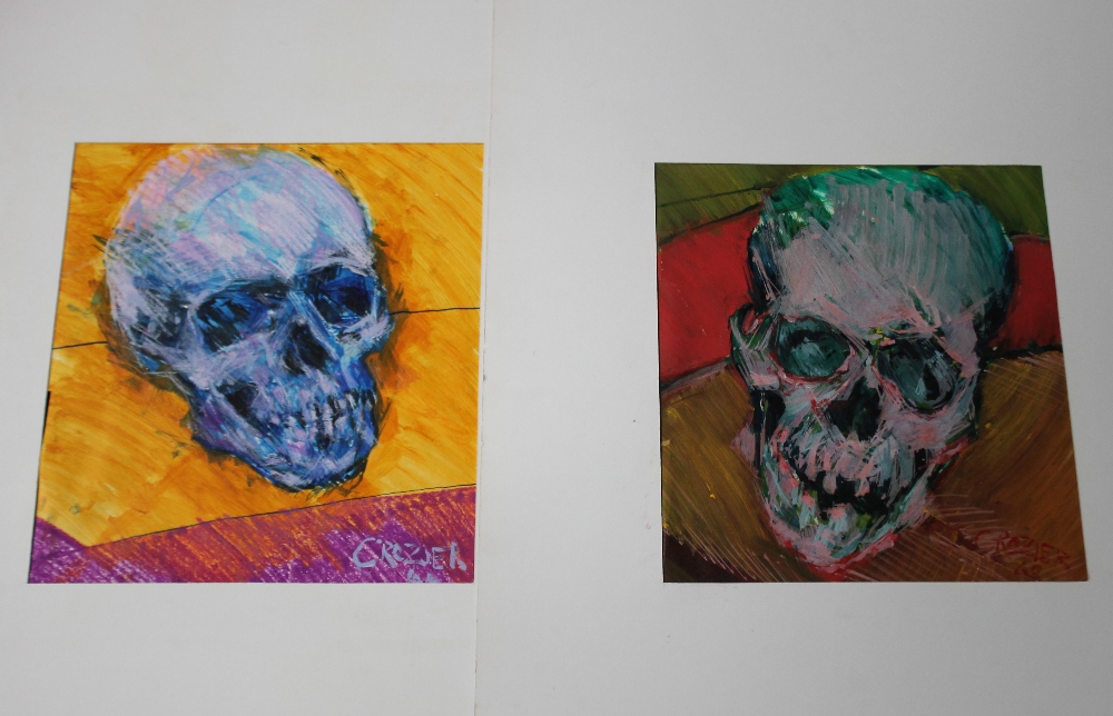 CROZIER. A pair of modernist skull studies, both signed and dated 1960s lower right, mixed media o - Image 2 of 2