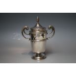 AN UNUSUAL LARGE HALLMARKED SILVER TWIN HANDLED CASTOR BY GEORGE MAUDSLEY JACKSON & DAVID LANDSBORO