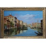 S BENEDETTI (XX). Pair of Venetian scenes, signed lower left, oils on canvas, a pair, gilt framed,