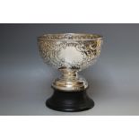 A HALLMARKED SILVER FOOTED BOWL ON STAND BY GEORGE NATHAN AND RIDLEY HAYES - CHESTER 1897, decorat