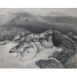 J.S .LANDSEER & CHARLES GEORGE LEWIS (1808 - 1880). Study of ptarmigan in a snowy mountainous land