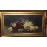 ENGLISH SCHOOL (XX). Pair of still life studies of flowers and fruit, signed but indistinct, oil o