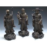 A SET OF THREE CHINESE BRONZE 'STAR GOD' DEITIES 'LU', 'FU' AND 'SHOU', 'Fu' - the symbol of good f