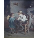 DAVID W. HADDON (act. 1884 - 1911). An interior scene with two children - one playing the flute',