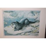 CHARLES FREDERICK TUNNICLIFFE (1901-1979). An otter, signed in pencil, coloured print, framed and g