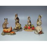 A COLLECTION OF FOUR BORDER FINE ARTS MICE FIGURES, eating an apple, a pear, an orange and strawber