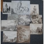 A QUANTITY OF UNFRAMED LATE 18TH / EARLY 19TH CENTURY PENCIL, PEN AND INK DRAWINGS ETC., various ar