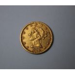 A USA 1880 LIBERTY HEAD 5 DOLLAR GOLD COIN