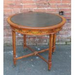 A PAINTED EDWARDIAN SATINWOOD CIRCULAR 'GILLOW & Co. 15068' OCCASIONAL TABLE, the top with inset gr