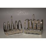 TWO 20TH CENTURY HALLMARKED SILVER TOAST RACKS, both being four division, the larger by Walker & Ha