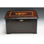 A 19TH CENTURY SWISS MUSIC BOX, having floral inlay to lid, A/F W 40.5