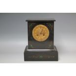 A 19TH CENTURY FRENCH MARBLE AND MALACHITE INLAID MANTLE CLOCK , movement stamped 'St Marc Paris',