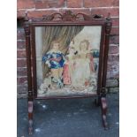 A VICTORIAN ROSEWOOD GLAZED FIRESCREEN, with inset tapestry panel depicting children, H 83 cm, W 59