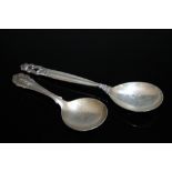 TWO SILVER GEORG JENSEN SPOONS, L 15 cm