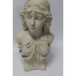 A LARGE ART NOUVEAU CAST BUST OF A GIRL SIGNED BOZZELLES, 48cm High