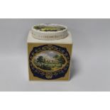 A ROYAL COULDON IRON STONE TEA CADDY OF RECTANGULAR FORM WITH OVAL COVER DECORATED WITH SCENES OF