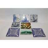 A SELECTION OF ASSORTED TILES TO INCLUDE BLUE AND WHITE EXAMPLES