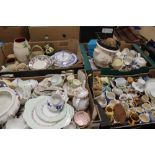 FOUR TRAYS OF ASSORTED CHINA AND CERAMICS TO INCLUDE COALPORT, CRESTED WARE, ETC