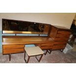 A RETRO WHITE AND NEWTON DRESSING TABLE WITH UNUSUAL CUT AWAY DRAW HANDLES TOGETHER WITH A