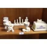 A COLLECTION OF LURPAK CERAMICS TO INCLUDE A TOAST RACK, BUTTER DISH, EGG CUPS
