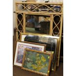 A QUANTITY OF PICTURES AND PRINTS, TOGETHER WITH A BAMBOO FRAMED MIRROR