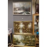 THREE LARGE PAINTINGS OF LANDSCAPE SCENES