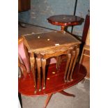 A COLLECTION OF ASSORTED FURNITURE TO INCLUDE A TELEPHONE TABLE INLAID COFFEE TABLE, NEST OF TABLES,