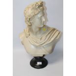 A LARGE CAST BUST OF APOLLO IN THE CLASSICAL STYLE