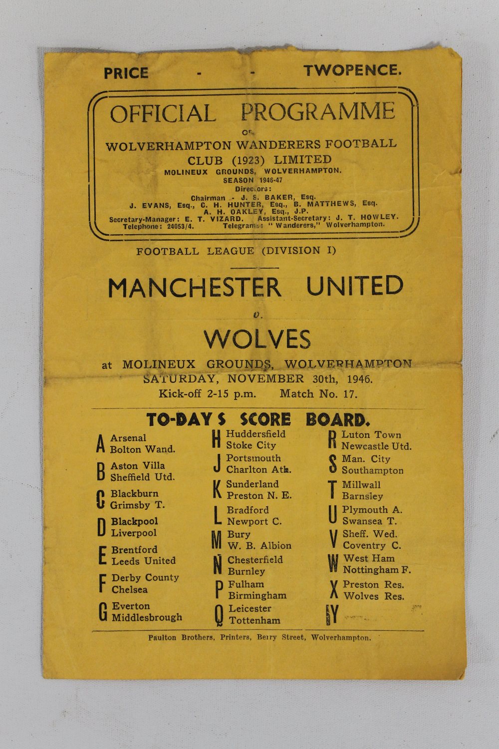 A COLLECTION OF FOOTBALL PROGRAMMES, to include Manchester United v Wolverhampton Wanderers 30/11/1 - Image 3 of 5