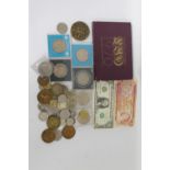 A QUANTITY OF COINS AND TOKENS, to include crowns dated 1893 and 1937, a 1970 proof set etc. and mi