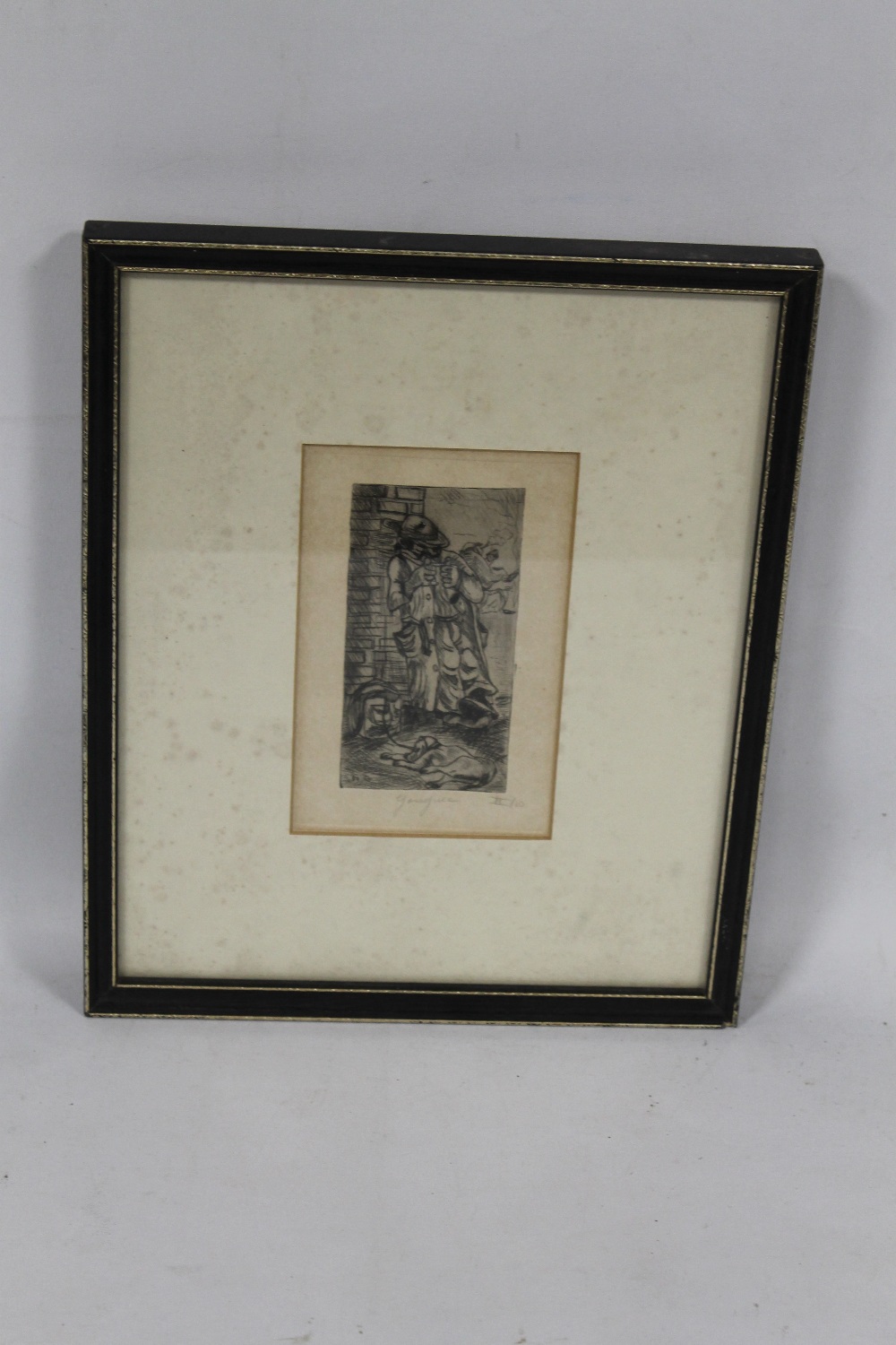 A FRAMED AND GLAZED CARICATURISTIC PICTURE OF A GENTLEMAN AND HIS DOG SIGNED IN PENCIL TO THE BOTTO - Image 2 of 3