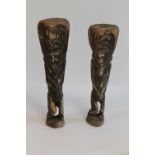 A PAIR OF AFRICAN CARVED BONE FIGURES OF STANDING WARRIORS (?), H 32 cm