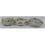 THREE DECO HANGING GLASS LAMP SHADES / BOWLS (3)