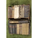 TWO BOXES OF ANTIQUARIAN RELIGIOUS BOOKS to include bibles, Benson's Commentary, Faiths of the Worl