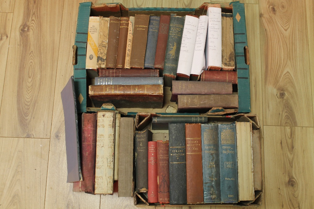 A BOX OF 19TH AND 20TH CENTURY LITERATURE to include J. M. Barrie, H. G. Wells etc., some first edi