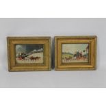 A NEAR PAIR OF FRAMED AND GLAZED OIL ON BOARDS, both depicting horse drawn coaches (4445)