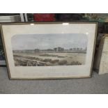 A LARGE FRAMED AND GLAZED COLOURED PRINT ENTITLED 'REVIEW OF THE VOLUNTEERS IN HYDE PARK'