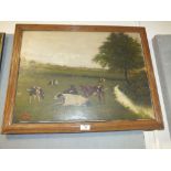 A FRAMED ANTIQUE OIL ON CANVAS DEPICTING CATTLE IN A FIELD SIGNED J. WARD 1896