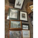 A SELECTION OF SEVEN ASSORTED PICTURES TO INCLUDE OIL PAINTINGS, SIGNED COLOURED ENGRAVINGS ETC.