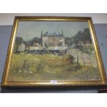 A FRAMED OIL ON BOARD 'LEVEL-CROSSING GATES DERBYSHIRE' SIGNED S.C.BANNER