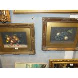 A PAIR OF FRAMED GLAZED STILL LIFE OIL PAINTINGS DEPICTING FRUIT SIGNED W. COLLINS