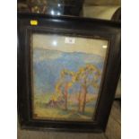 A VINTAGE FRAMED AND GLAZED OIL ON CANVAS DEPICTING TREES