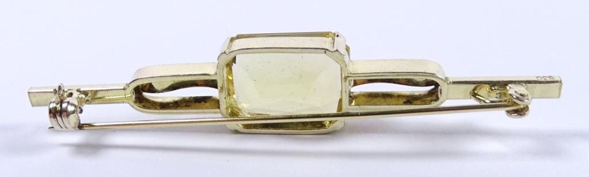 Brosche, Silber -830- vergoldet, mit einem gelben Stein, L-6,5cm, 7,0gr. - Bild 3 aus 3