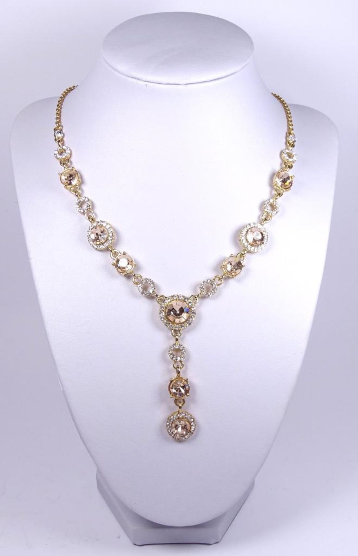 Collier "senso di donna",vergoldet, Strass, ca.L- 43-51 cm