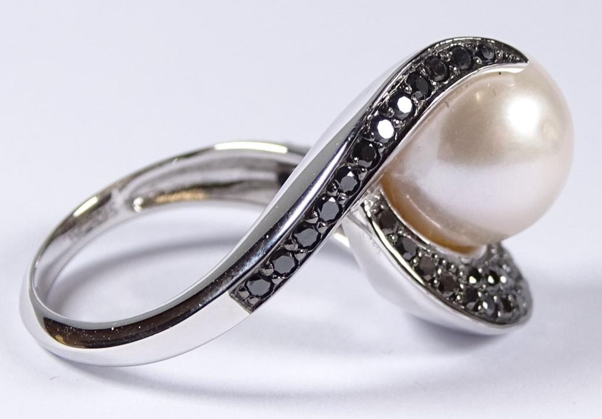 Ring,WG 585/000, Südseeperle d-11,3mm,mit schwarzen Diamanten zus. 1,6ct., 9,3gr., RG 5 - Bild 9 aus 10
