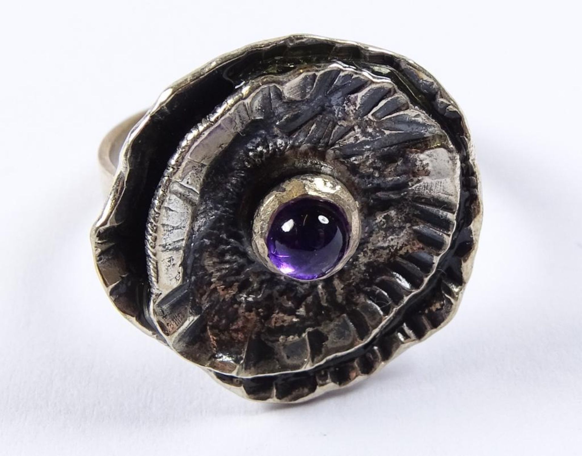 Ring, Silber -925- mit einem kleinem Amethyst, 4,4gr., RG 55, Kopf d-1,9cm - Bild 2 aus 7